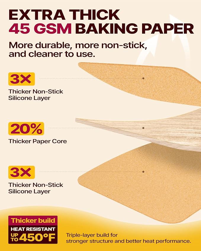 Katbite Parchment Paper Sheets Pop-Up 200 PCS, 9x13 Inches Precut Heavy Duty Baking Parchment, Extra Strong, Unbleached, Non-stick, Non-toxic, Flat Baking Paper for Oven, Cooking, Grilling, Air Fryer