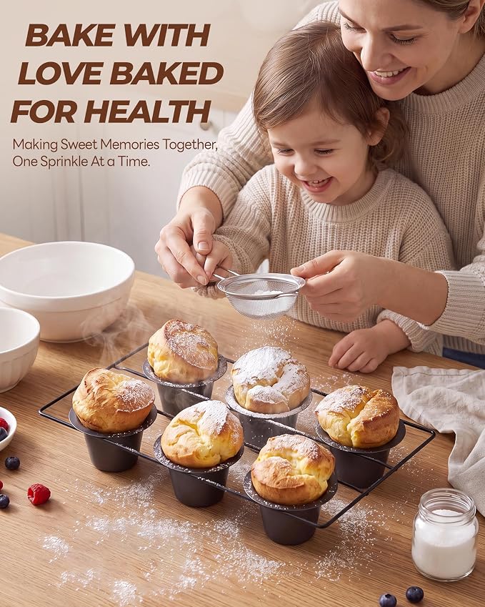 Bake Choice Nonstick 6-Cup Popover Pan, Heavy-Duty Carbon Steel | Rust-proof | Flake-free | Warp-resistant | Fast heating | Professional Yorkshire pudding pan with PFOA-free coating