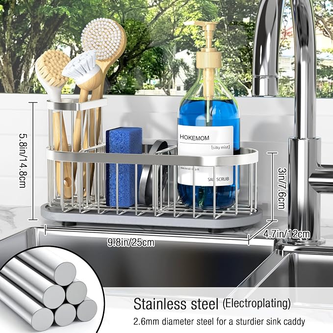 Sink Caddy Kitchen Sink Organizer, Sponge & Brush Holder, Stone Drying Mat | Space-Saving Sink Sponge Holder with Full-Size Tool Storage, Fits Most Sinks, Kitchen Sink Accessory and Countertop Organizer