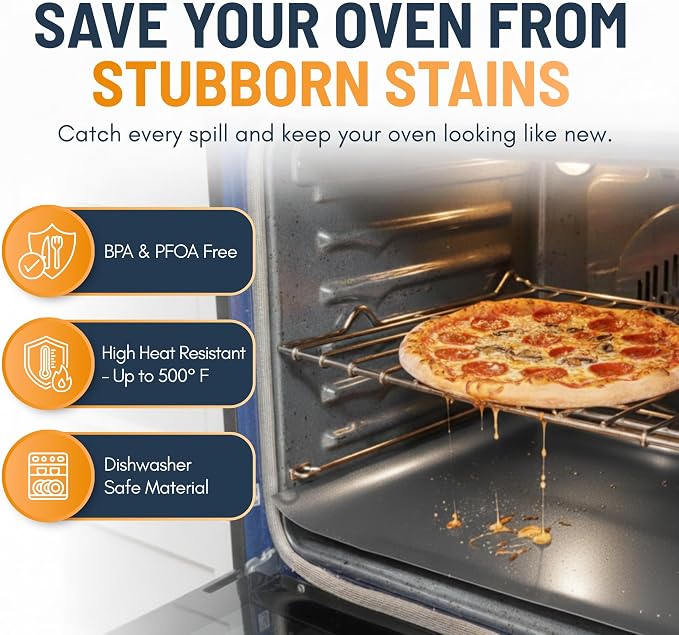 Oven Liners for Bottom of Oven - 2 Pack Large Heavy Duty Mats, 17”x25” Non-Stick Reusable Liner for Electric, Gas, Toasters, Grills - BPA & PFOA Free Kitchen Accessory to Keep It Clean (Silver)
