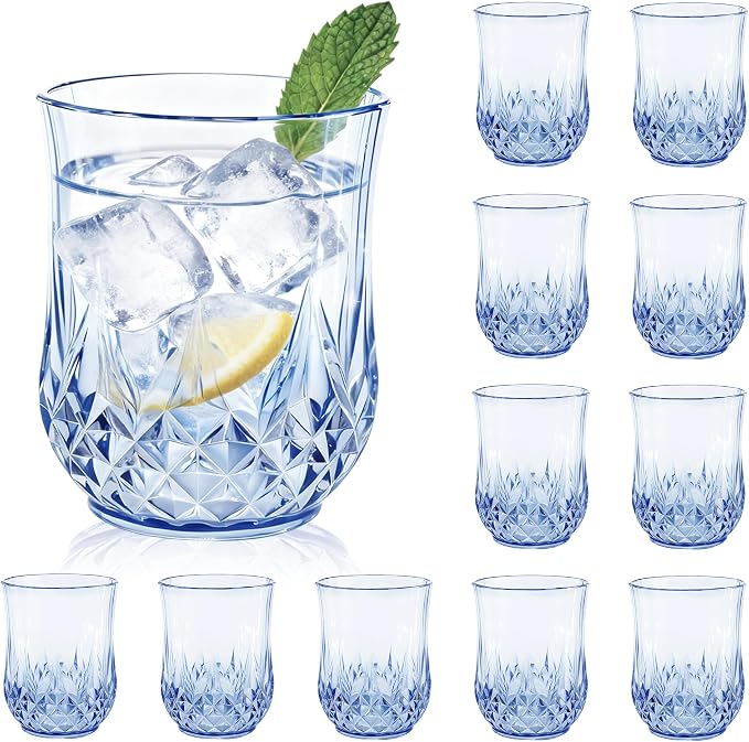 12 Pack Plastic Stemless Wine Glasses, 12oz Unbreakable Wine Cups | Reusable Fancy Vintage Drinking Glass Bulk for Cocktail, Whiskey, Juice, Elegant Decor for Wedding, Party & Holiday Events