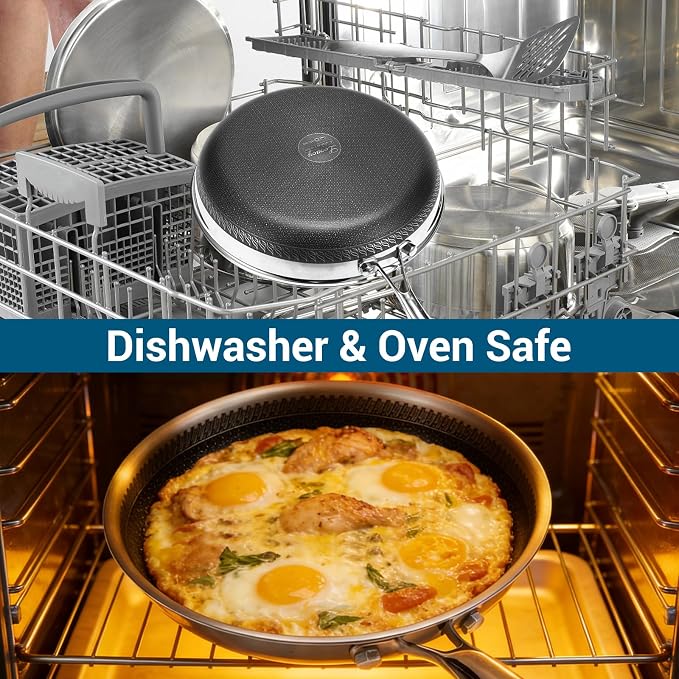 Tri-Ply Stainless Steel Hybrid Frying Pan Set,Ceramic Nonstick Skillet, Induction & Oven Safe 600°F, PFAS/PFOA Free Professional Clad Cookware,8+10+12Inch Set