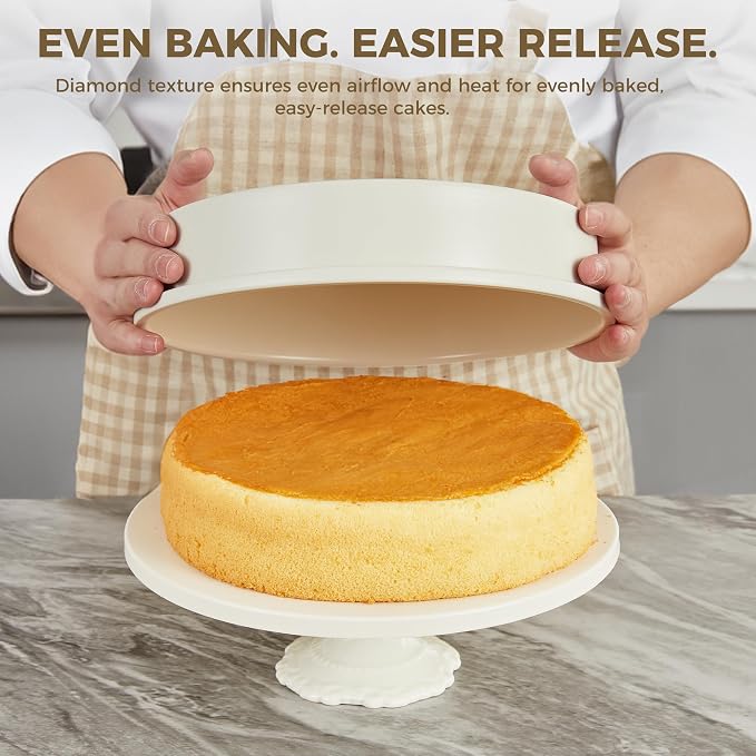 Ceramic Nonstick 9” Round Cake Pans, Heavy-Duty Aluminized Steel | Non-Toxic 9 Inch Round Cake with Diamond Texture, Cake Pans 9 Inch Round for Baking Cheesecake, Cream, 2-Pack