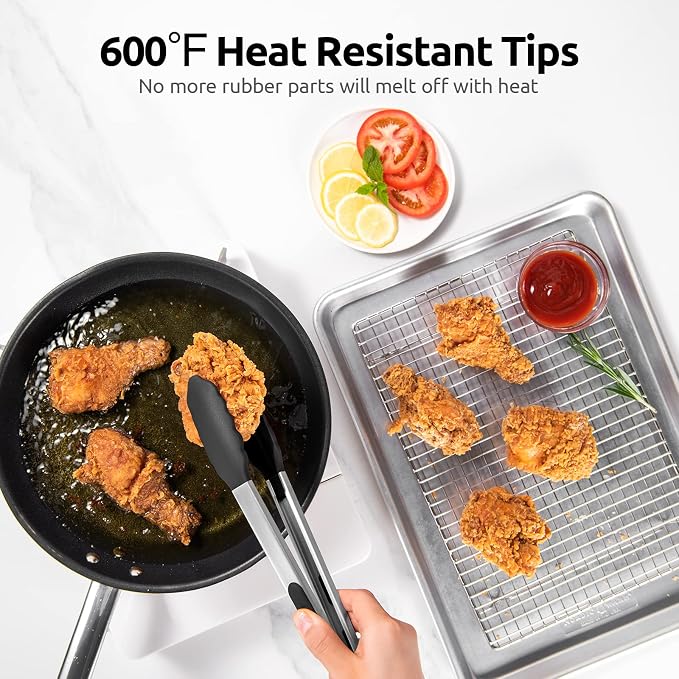 U-Taste Kitchen Tong for Cooking, 600ºF Heat-Resistant Silicone, 12in/Black | Large Tongs for Serving Food, Big Rubber Tong for Grill/BBQ, Silicon Tips & 18/8 Stainless Steel Handle, Smooth Locking