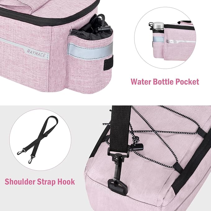 RAYMACE Bike Rear Rack Bag, Bike Trunk Cooler Bag | Bicycle Pannier for Warm or Cold Items(Pink)