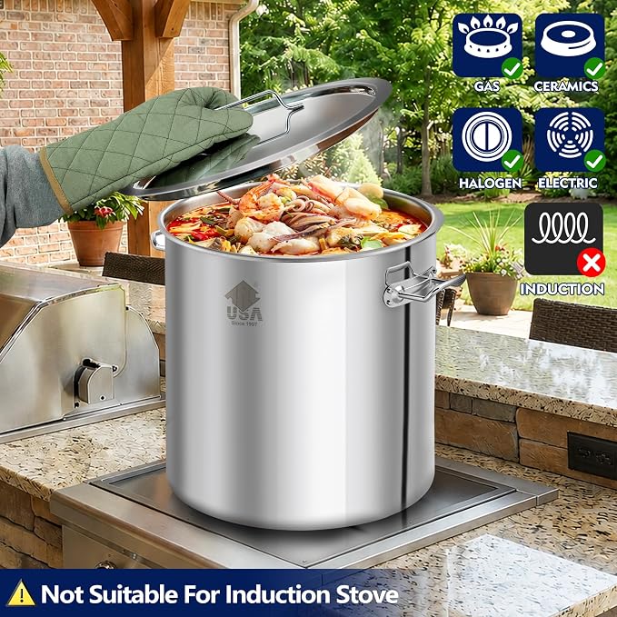 ARC 52QT Stainless Steel Stockpot for Crab Seafood Boiler w/Basket, 13Gal | Outdoor Cooking Pot w/Steamer Rack-Divider-Lift Hook-Tube For Crawfish Lobster Shrimp Boiling-Turkey Fryer and Tamales Steam