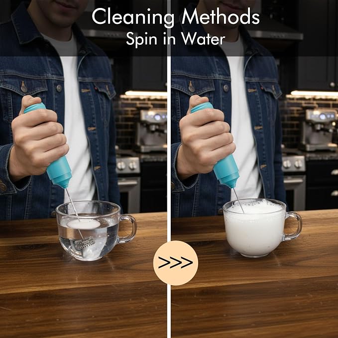 Rechargeable Milk Frother Handheld, 2-IN-1 Dual Spring Whisk Electric Frother Wand for Cappuccino Latte Macchiato, Portable Drink Mixer for Coffee, Matcha, Hot Chocolate