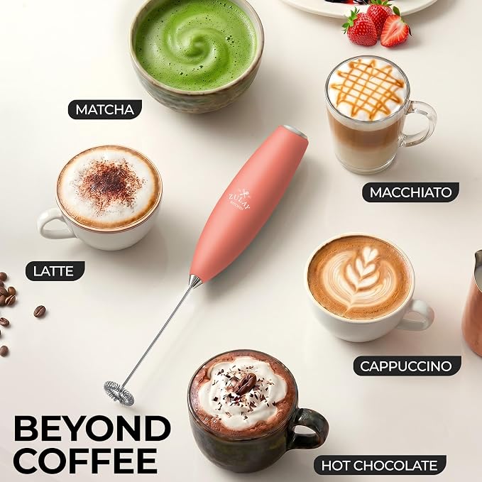 Zulay Powerful Milk Frother for Coffee with Upgraded Titanium Motor - Handheld Electric Whisk, Milk Foamer, Mini Mixer & Coffee Blender for Frappe, Latte, Matcha, No Stand - Peaches and Cream