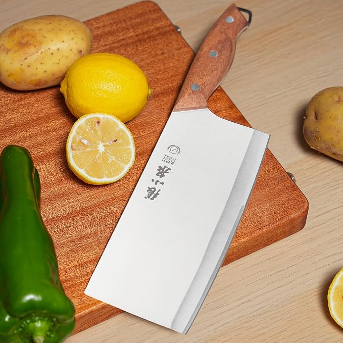 ZHANG XIAO QUAN 7.3” Meat Cleaver Butcher Knife, Chinese Vegetable Chopper Slicing Knife, Professional Chef Knife with Wood Handle and High Carbon Stainless Steel Sharp Blade