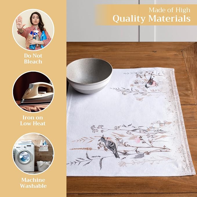 Maison d' Hermine Placemats Set of 4 Reusable 100% Cotton (13"x19") | Cloth Place Mats Washable Table Mats for Kitchen Dining Party Home Restaurant Spring Summer - Meadow Florals - Brown