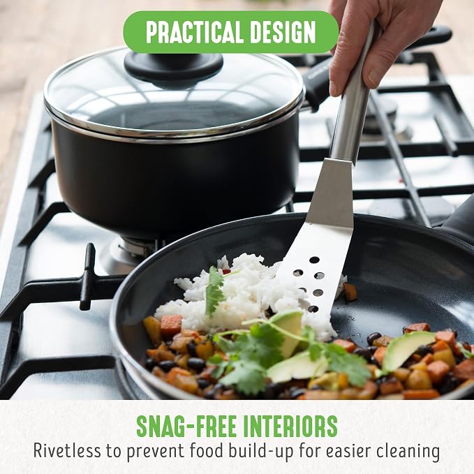 GreenLife 16 Piece Ceramic Nonstick Pots & Pans Cookware Set, Black | PFAS-Free Nonstick Coating, Stockpot, Frying Pans, Saucepans, Sauté Pan, Stay-Cool Handles, Dishwasher & Oven Safe up to 350F