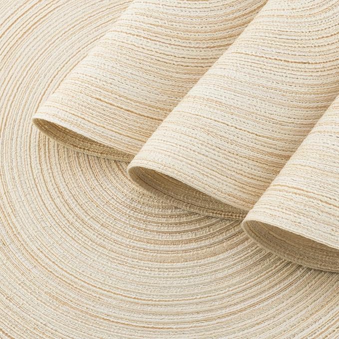 Winknowl Round Braided Placemats Set of 6 Washable Woven Heat Resistant Table Mats for Kitchen Dining Tables 15 inch Round Place Mats (Ivory,6)