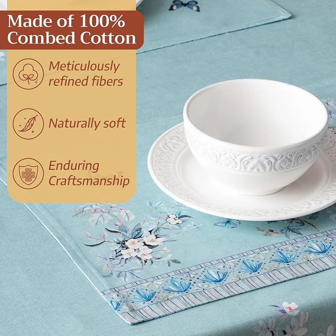 Maison d' Hermine Placemats Set of 4 Reusable 100% Combed Cotton (13"x19") | Cloth Place Mats Washable Table Mats for Kitchen Dining Home Restaurant Spring Summer - Peacock Utopia - Pastel Turquoise