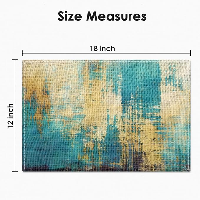 Emvency Farmhouse Placemats Set of 4, 12x18 Inch, Turquoise and Yellow | Abstract Vintage Art Painting Table Mats for Outdoor Home Party Kitchen Dining Decoration