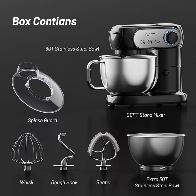 Stand Mixer, 3.5QT&6QT Bowls Mixers Kitchen Electric Stand Mixer Black | 600W Tilt-Head Kitchen Mixer with Stainless Steel Bowl, Dishwasher-Safe Dough Hook, Flat Beater, Wire Whisk, Splash Guard