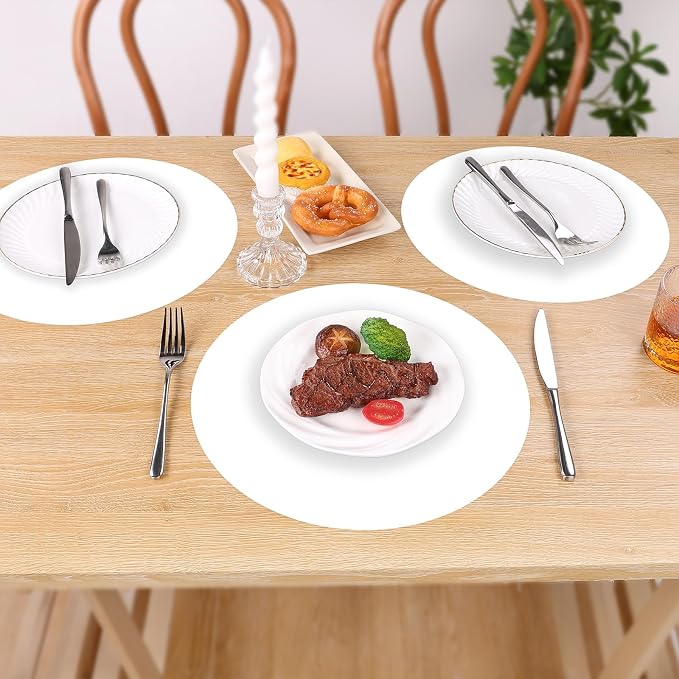 SHACOS 100 PCS Round Paper Placemats 13 inch Disposable Paper Place Mats for Dinner Wedding Birthday Party Festival Table Decoration Indoor Outdoor, White