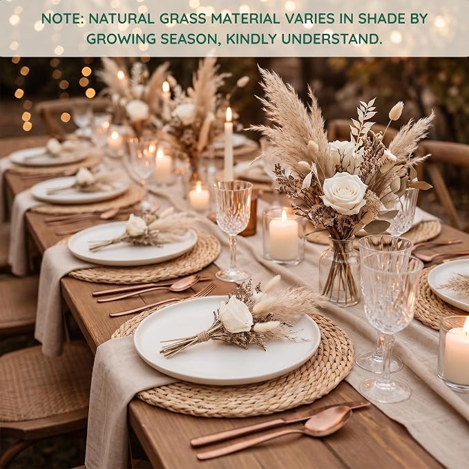 6 Pack 13.8IN Round Woven Placemats, Natural Bulrush Boho Farmhouse Mats | Heavy-duty hand-woven wicker mats for dining table, kitchen, patio BBQ, garden party. Flat-packed storage box. Rustic decor.