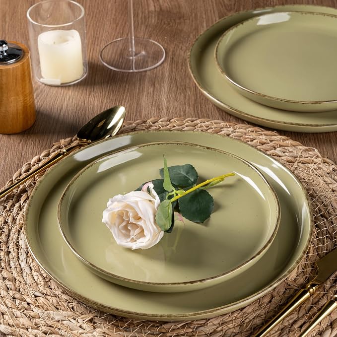 AmorArc Dinnerware Sets for 4, 12 Pieces Ceramic Plates and Bowls Set | Scratch Resistant Stoneware Dishes Set, Dishwasher & Microwave Safe,Olive Green