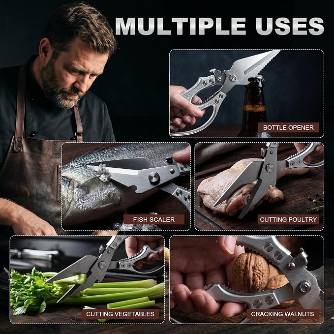 Heavy Duty Kitchen Shears for Food, Kitchen Scissors All Purpose, Stainless Steel Cooking Scissors for Bone, Meat, Poultry, Chicken, Vegetable & Seafood Cutting, Dishwasher Safe