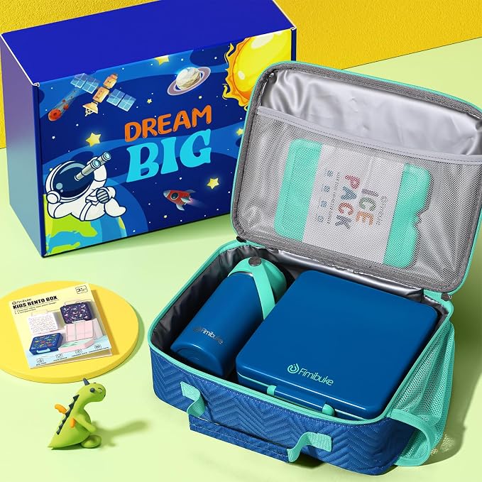 Fimibuke Kids Bento Lunch Box with Toddler Insulated Water Bottle Lunch Bag | Lunch Box Kids with 4 Compartments, Ice Pack & Utensils Set, Birthday Gifts for Ages 3-12 Back to School Toddler Girls Boys