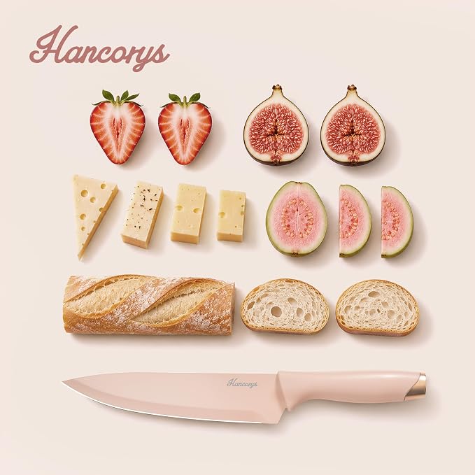 Knife Set, 15 PCS Kitchen Knife Set with Block, Built-in Sharpener | German Stainless Steel Knife Block Set with Anti-Rust Coating & Ergonomic Handle, Chef Knives for Everyday Home Cooking, Pink