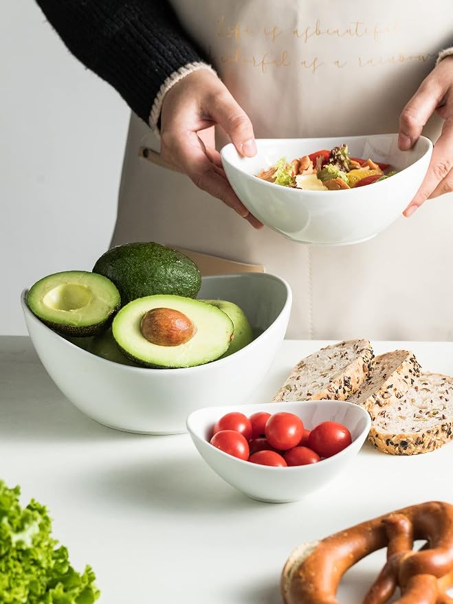 Miamolo 3 Tier Serving Bowls with Stand, Chip and Dip Bowl for Entertaining | Ceramic Food Display for Fruit Salad Snacks Party | with Removable Stand Space-saving Storage | Microwave & Dishwasher Safe