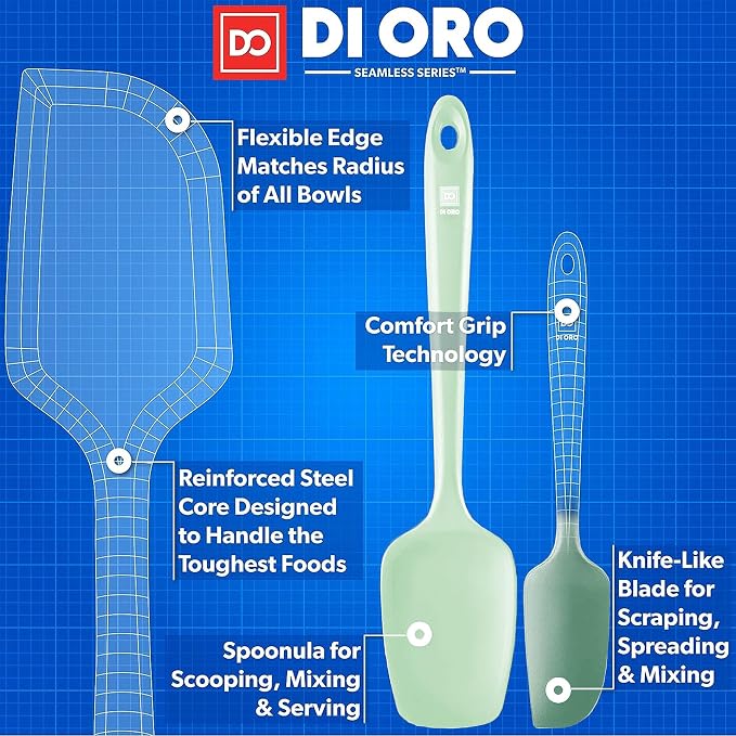 DI ORO Silicone Spatula Set - 600F Heat Resistant, 3-Pc Pastel | Rubber scraper won't scratch nonstick pans; For baking, cooking, mixing, and frosting; BPA-free and dishwasher safe