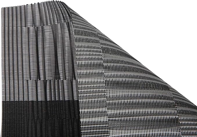 SHACOS Woven Vinyl Table Runners PVC Table Runners 12 x 36 inch Wipe Clean Reversible Plastic Weave Tabletop Counter Decor Mats Indoor Outdoor, Ombre Black and Gray
