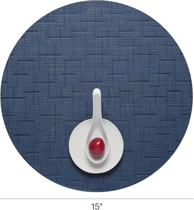 Chilewich Bamboo Placemats Set of 4, Round Woven Placemats | Reusable, Stain-Resistant, Indoor/Outdoor Tabletop Protection, 15", Lapis