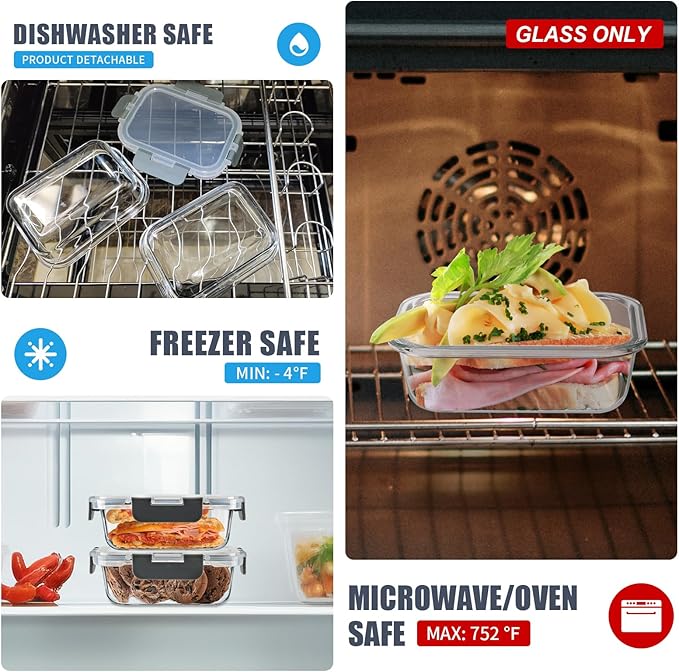 6pack 12oz Small Glass Meal Prep Containers with Airtight Lids | Perfect for Small Portions, Glass Food Storage Containers with Snap Lids, Freezer to Microwave Safe, Dishwasher Safe