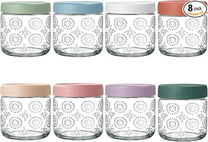 8 pack 16 oz Overnight Oats Containers with Lids, Glass Food Storage Container, Salad Jars, Mason Jars for Overnight Oats, Yogurt, Oatmeal, Salad, Coffee, Spices
