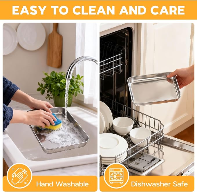 Onader Baking Sheet Pan Tray Set of 2, Stainless Steel Small Baking Cookie Sheets, 9 x 7 Inch Mini Toaster Oven Trays, Food-Grade Durable Mirror Finish & Dishwasher Safe