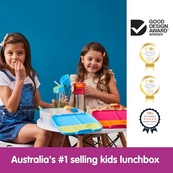 b.box Lunch Box, 8.5 Cup Bento Box for All Ages, Snack Box Food Containers | Lunch Box Kids + Adults, Lunch Containers, 4 Compartments, Leak Proof, Dishwasher Safe, BPA Free, PFAS Free—Strawberry Shake