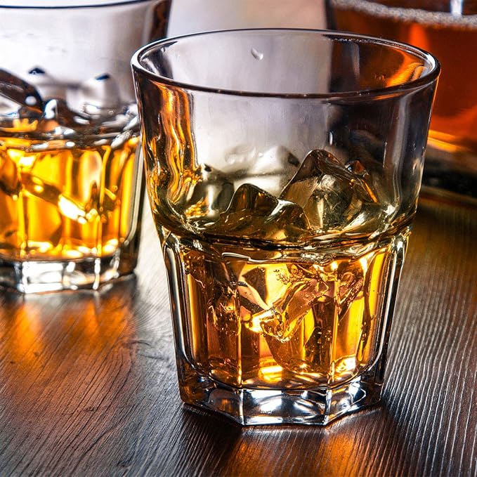 QAPPDA Whiskey Glasses 8 oz, Clear Drinking Cups Glass Cups,Cocktail Glass Whiskey Shot Glasses Set for Restaurants,Bars,Parties,Vodka Glass Cups Water Cups 12 Pack | Short Glass Tumbler, Modern Rocks Glass for Scotch or Bourbon, Dishwasher Safe Glassw...