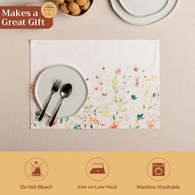 Maison d' Hermine Placemats Set of 4 Reusable 100% Cotton (13"x19") | Cloth Place Mats Washable Table Mats for Kitchen Dining Party Wedding Hotel Home Restaurant Spring Summer - Colmar