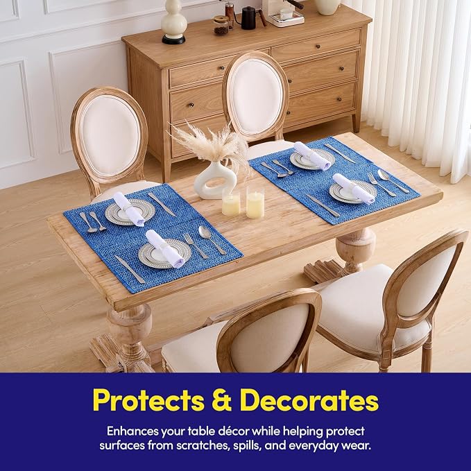 Sweet Home Collection 100% Cotton Placemats for Dining Room Rectangle Two Tone Woven Fabric 13" x 19" Soft Durable Table Mat Set, Set of 4, Dark Blue