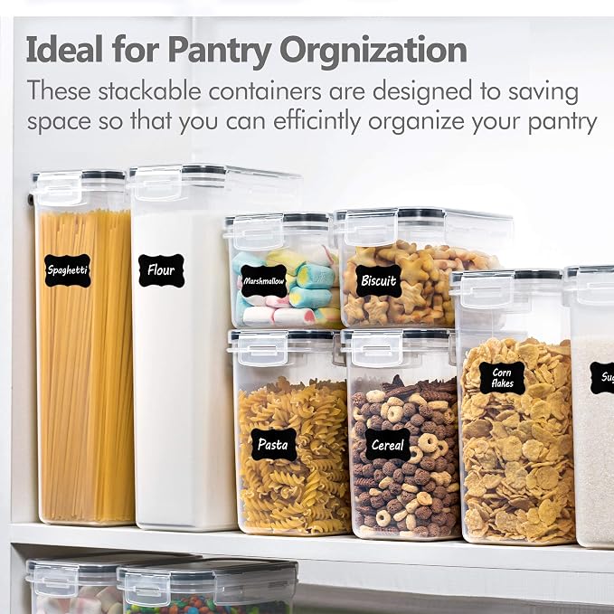 Airtight Food Storage Containers with Lids, 8 PCS | BPA-Free Kitchen Organizers with Lids, For Flour, Sugar & Cereal, Plastic Dry Food Canisters, Pantry Storage