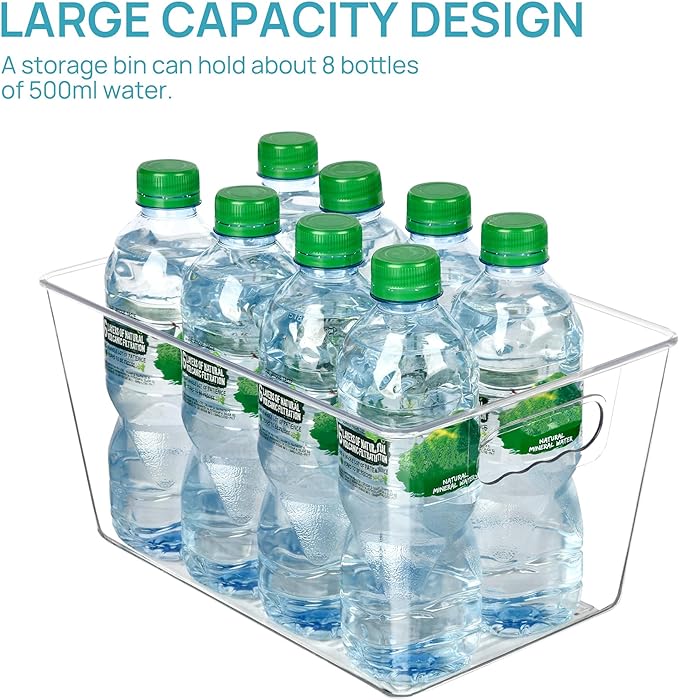 Vtopmart 4 Pack Clear Storage Bins, Pantry Storage Bins with Handle, Large | Plastic Pantry Organizer Containers for Kitchen, Refrigerator, Fridge, Cabinet, Countertops, Home Organization and Storage