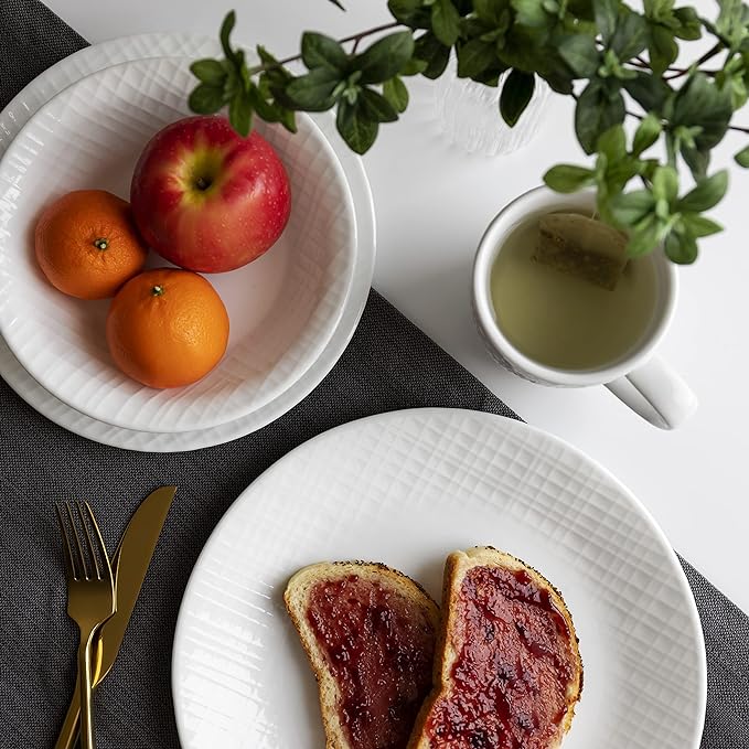 Corelle Dinnerware Set, 12-Piece, Linen Weave, Tempered Glass, Dinner Plates, Side Plates & Bowls, 3X More Durable, Half The Space & Weight of Ceramic, 1146908 | Dinner Plates, Side Plates & Bowls, 3X More Durable, Half The Space & Weight of Ceramic, 1...