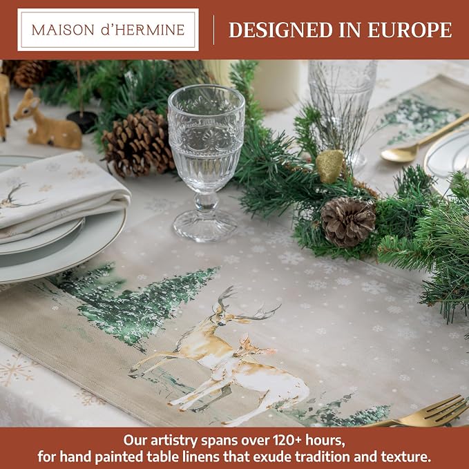 Maison d' Hermine Placemats Set of 4 Reusable 100% Cotton (13"x19") | Cloth Place Mats Washable Table Mats for Kitchen Dining Party Wedding Hotel Home Thanksgiving Christmas - Deer In The Woods