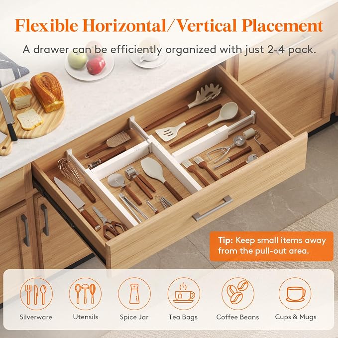 Lifewit 2.36" Upgrade Kitchen Drawer Dividers, Adjustable Drawer Organizer | 16"-22" Expandable White Drawer Separator for Clothes/Utensils, Dresser/Cabinet/Closet/Nursery Organization & Storage, 5 Pack