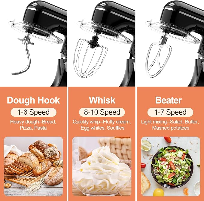 CEBORY 3-IN-1 Electric Stand Mixer, 6.5QT Bowl 660W 10-Speed Kitchen Mixer, Household Food Mixers include Dough Hook, Beater and Whisk, Bread Cake Mixer for Baking and Most Home Cooks, Black