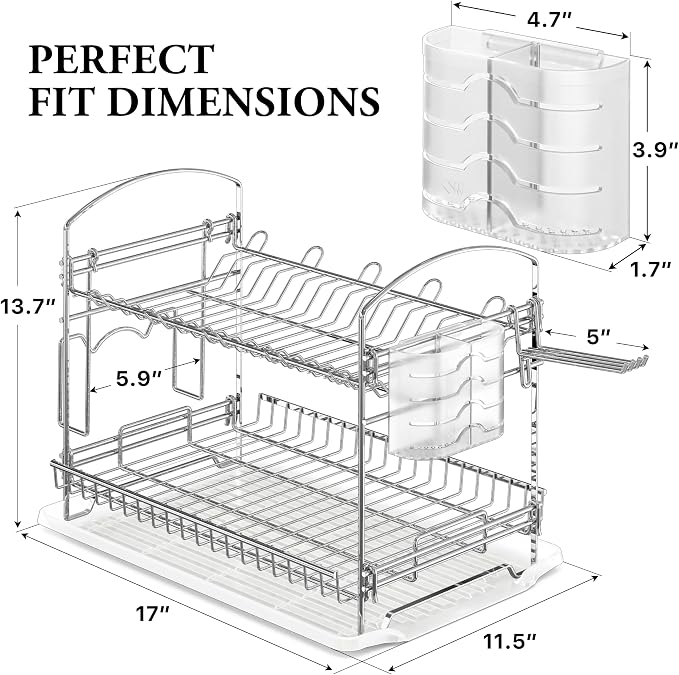 Simple Houseware 2-Tier Stainless Steel Dish Rack with Drainboard, Chrome