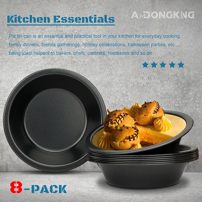 5 Inch Mini Pie Tin, 8-Pack Small Pie Pans | Nonstick Carbon Steel Baking Pans, Ideal For Oven & Instant Pot Baking, Perfect For Mini Pies, Cake, Tarts & Quiches