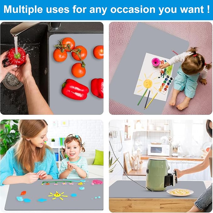 Silicone Mat for Kitchen Counter, 27.5" x 16.5" x 0.08", Dark Gray | Heat Resistant, Nonslip, Multipurpose Countertop Protector, Shipped Rolled Up