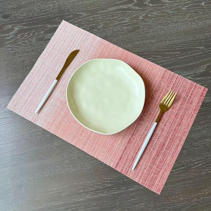 Zupro Placemats Set of 4 Woven PVC 18"x12" Everyday use -(Gradient-Red) | Washable Heat-Resistant Non Slip Table Mats PVC Vinyl Kitchen Dining Patio Table Place Mats for Holidays Dinner Parties BBQs