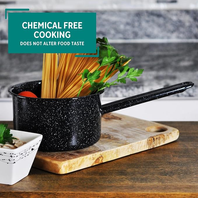 MIRRO 1.25 Qt Enamel Saucepan for Sauces, Black | Compact Size for Efficient Cooking, Smooth Glass Enamel Coating, Comfortable Extended Handle, Versatile for Sauces, Gravies