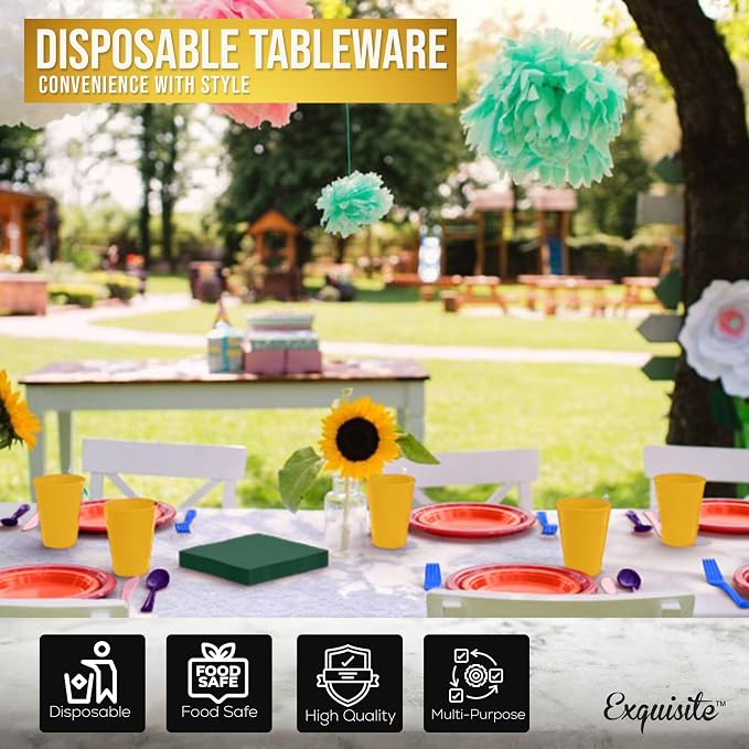 Exquisite 350 Pcs Rainbow Plastic Plates For Party, Rainbow Disposable Plates Set, 50 Of Each 9" Dinner Plate Set, 7" Dessert Plate, Cups, Napkins & Cutlery Plastic Dinnerware