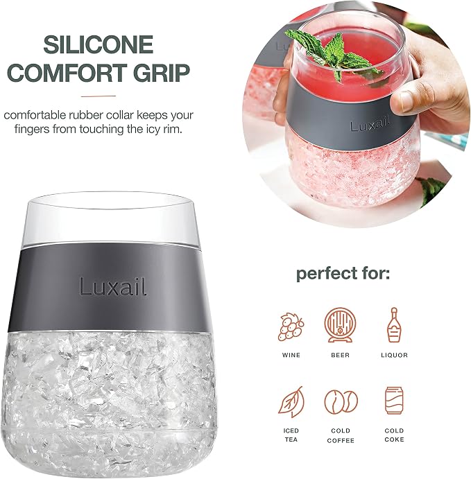 luxail Wine Glasses, Plastic Wine Glasses Set of 4, Wine Gifts, Double Wall Insulated Freezer Tumbler, Stemless Freezer cups for Red and white Wine, 8.5 Oz, Multicolor
