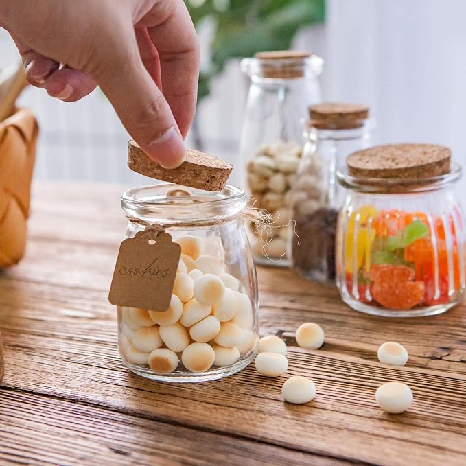 Mini Yogurt Containers with Lids 40 Pack, 7 oz Glass Jars with Lids | Pudding Containers with Cork Lids, Mason Jars Wedding Favors Honey Pot with Label Tags and String,Baby Shower Favors,Party